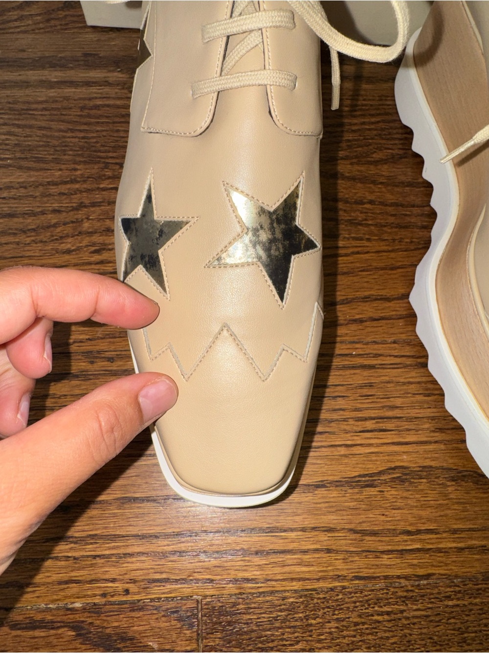 Size 40.5 Stella McCartney Elyse Star Platform Oxfords Nude Gold Black - Picture 4 of 13